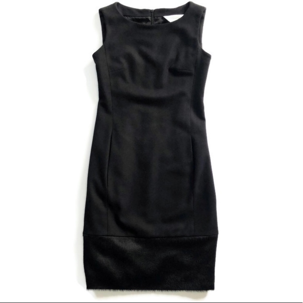 MaxMara Black Wool Faux Fur Trim Sheath SZ 2 - Picture 3 of 7